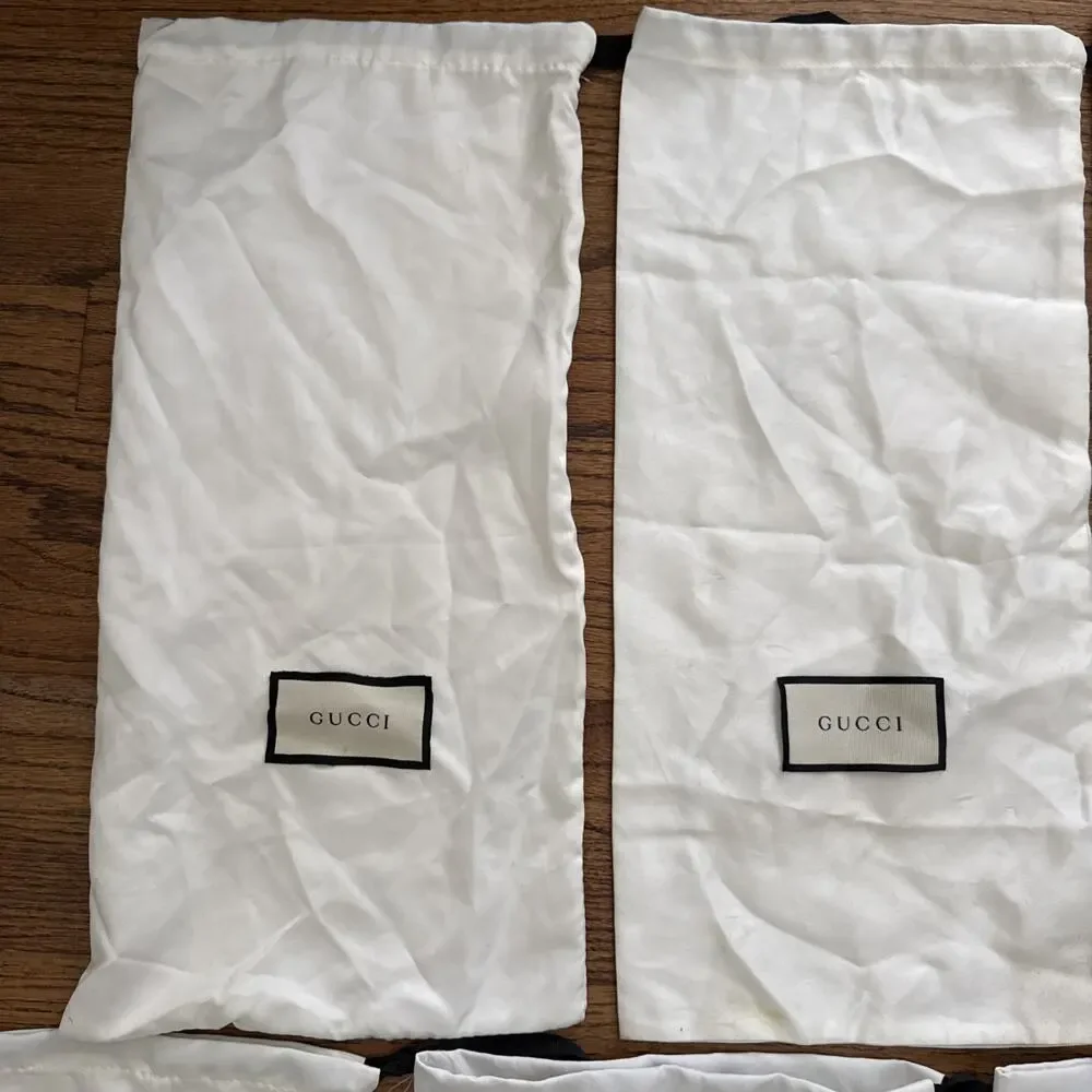 Lot of 7 Gucci White Satin Drawstring Dust Bags for Shoes Accessories 17x8”